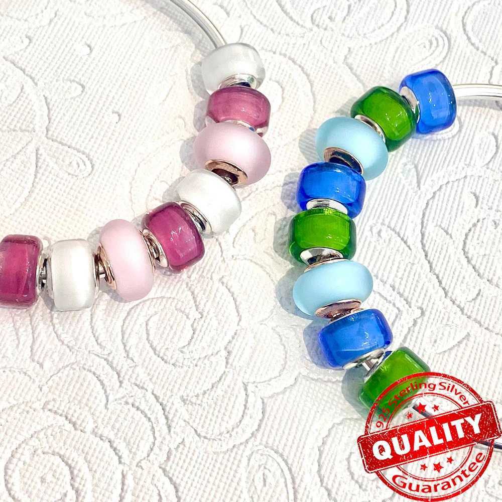 Luxury 925 Sterling Silver Pink Flower Murano Glass Beads Charm Fit Original Bracelet Necklace Faceted Murano DIY Women Jewelry XJ250607