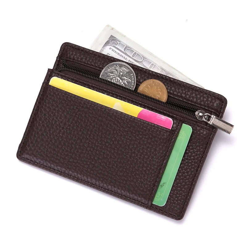 Mens Ultra-Thin ID Credit Card Holder Soft Wallet PU Leather Super Slim Coin Purse Business Card Case Protable Zipper Money Bag 250605