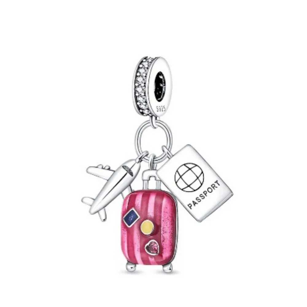 New hot Airplane passport suitcase Charms bus car ship Beads Decoration Fit Original DIY Bracelet Gift Women 925 Silver Pendant XJ250607