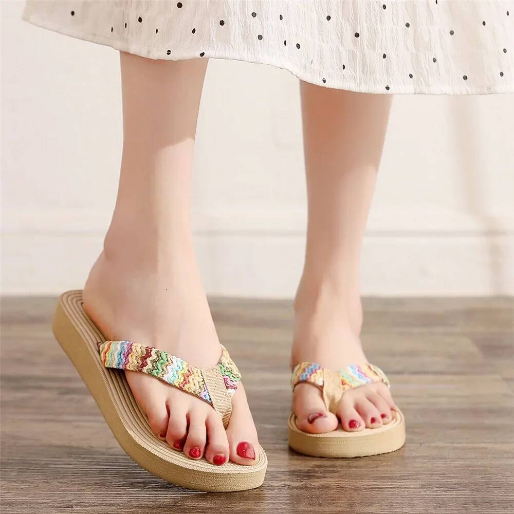 Ddmyoutdoor Women S Fashion Trend Linen Multi Color Suower Anti Slip Wear Soft Sole Flat Flip Flops New Beach Shoes outdoor shoes