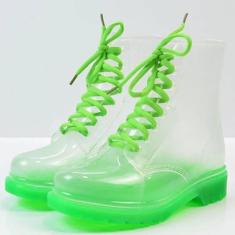 Ddmyoutdoor Women Rain Boots Mature Lace Up Waterproof Lady Transparent Candy Color Ankle Outdoor Girl S Shoes Outdoor Shoes