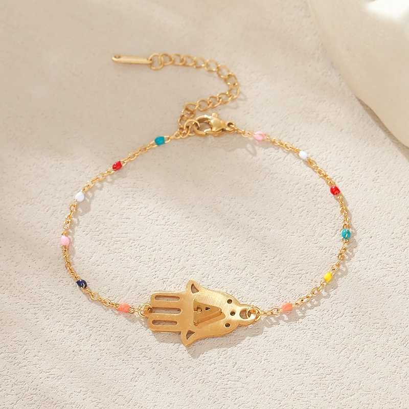 Stainless Steel Women Bracelet 26 Initial Letters A-Z Beads Hamsa Hand Chain Pendant Bangles Anklets Birthday Jewelry Gifts W250606