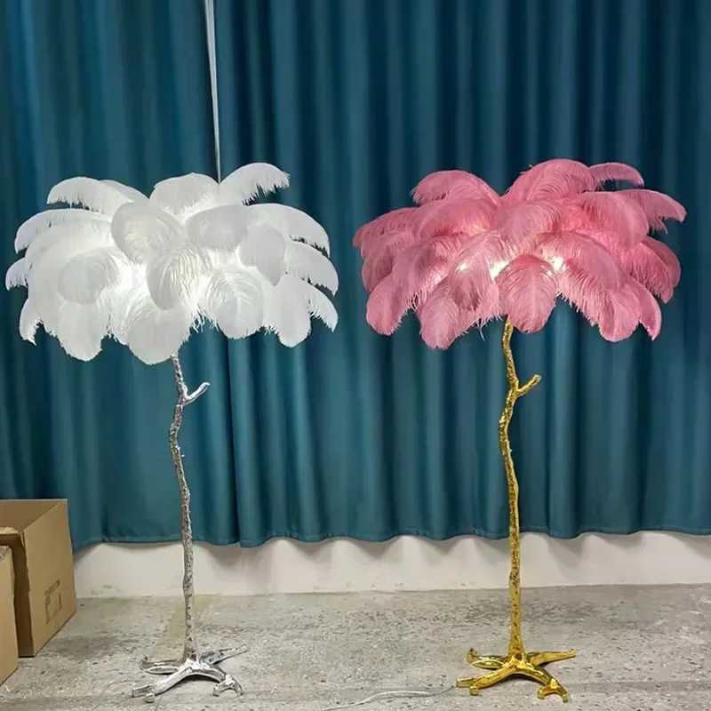 Modern Ostrich Feather Floor Lights Luxury Nordic LED Standing Lights Broadcast Room Restaurant Decor Atmosphere Table Lamp W250607