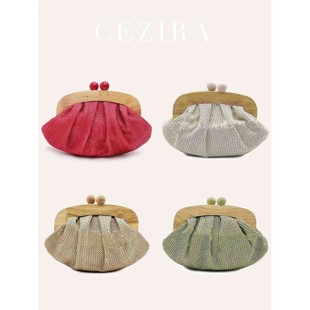 CEZIRA Fashion Trends Ladies' Casual Straw Handmade Woven Clutch Bag Beach Handbag Long Chain Cross Body Shoulder Purse Holiday
