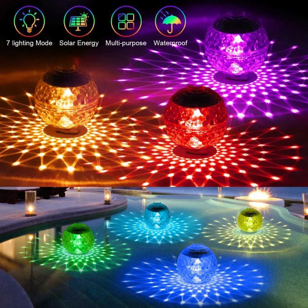 Solar Lamps Floating Pool Lights Outdoor Lighting Built-in 600mAh Battery Energy-saving 7 Colors Changing Rotating Garden Light W250607