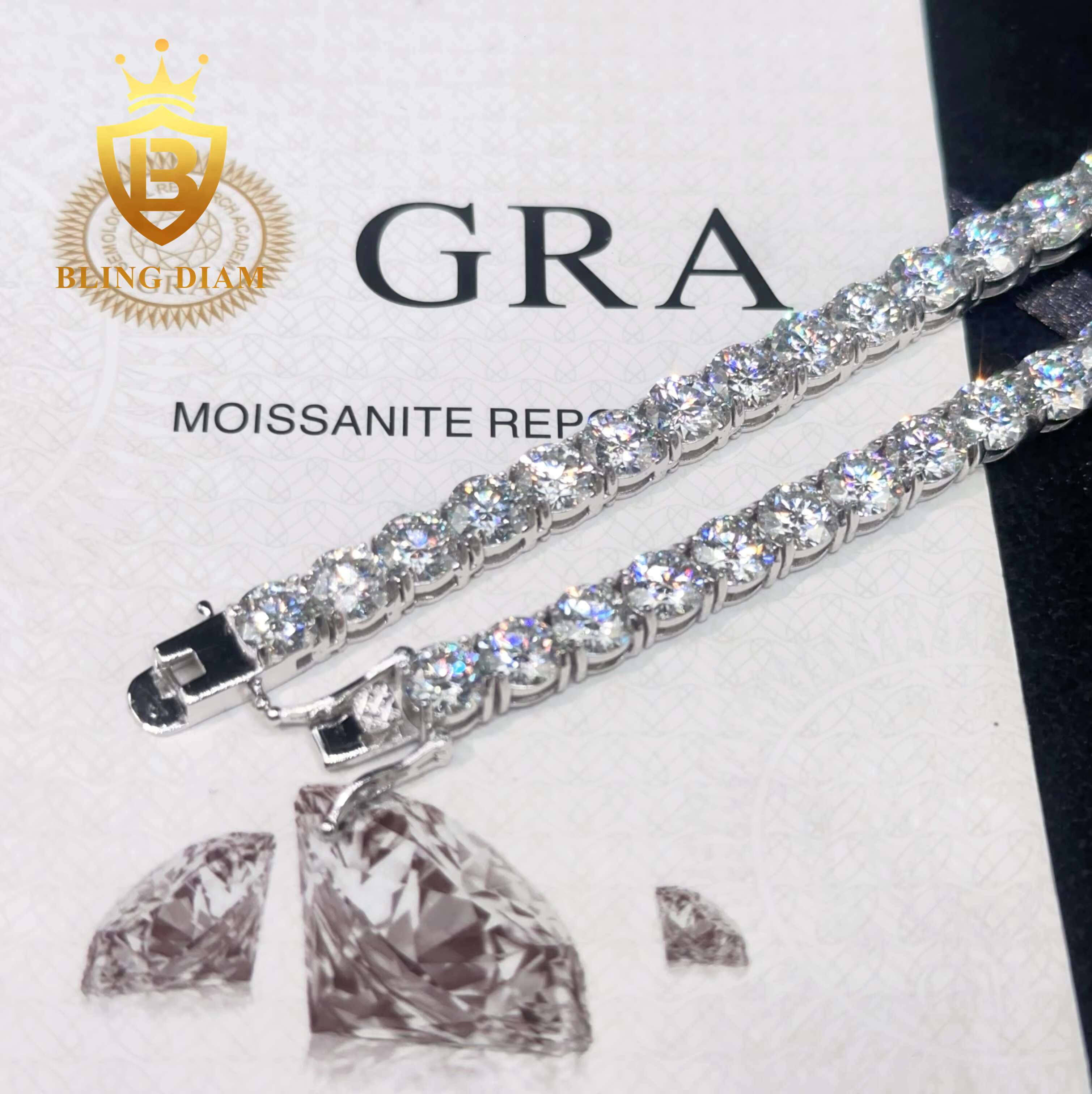 Iced Out 3mm 925 Sterling Silver Hiphop Chain GRA Certified D Color VVS Moissanite Tennis Chain Necklace