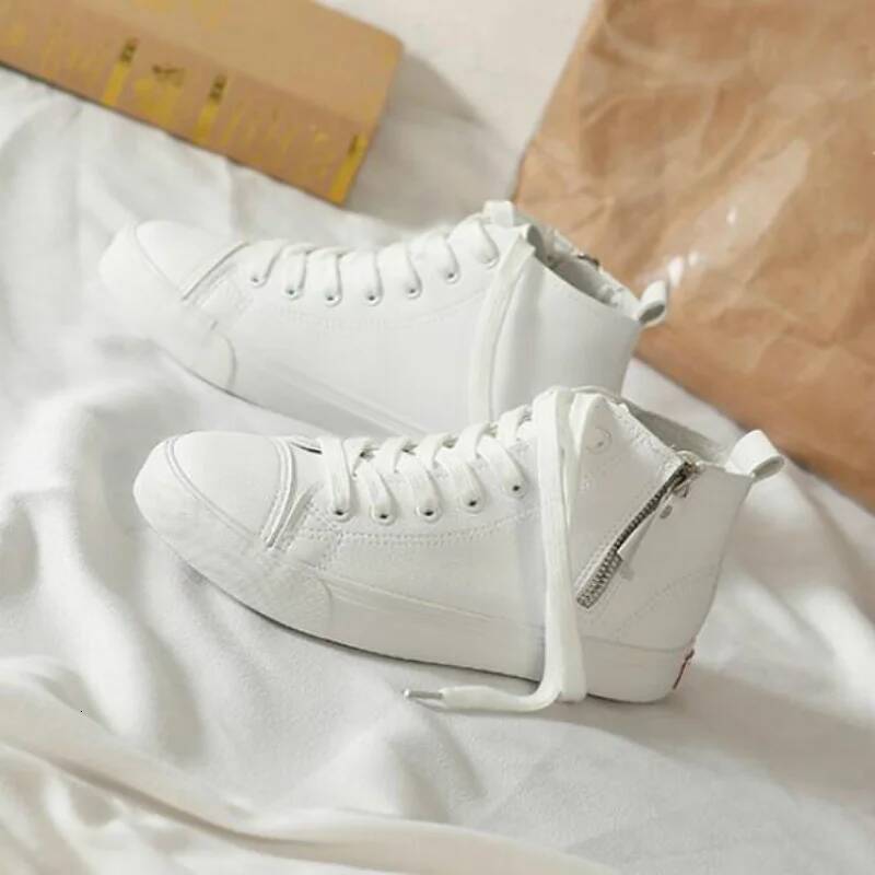 ddmyoutdoor Spring Autumn New High Top Zipper Flats Korean Version Wild Breathable White Students Flat Shoes Womens Outdoor Outdoor Shoes