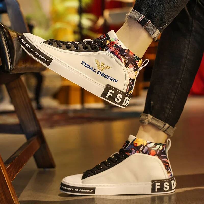 Ddmyoutdoor Fashion Print White Men S Brand Genuine Leather High Top Designer Shoes Sneakers For Zapatillas Hombre Outdoor Shoes
