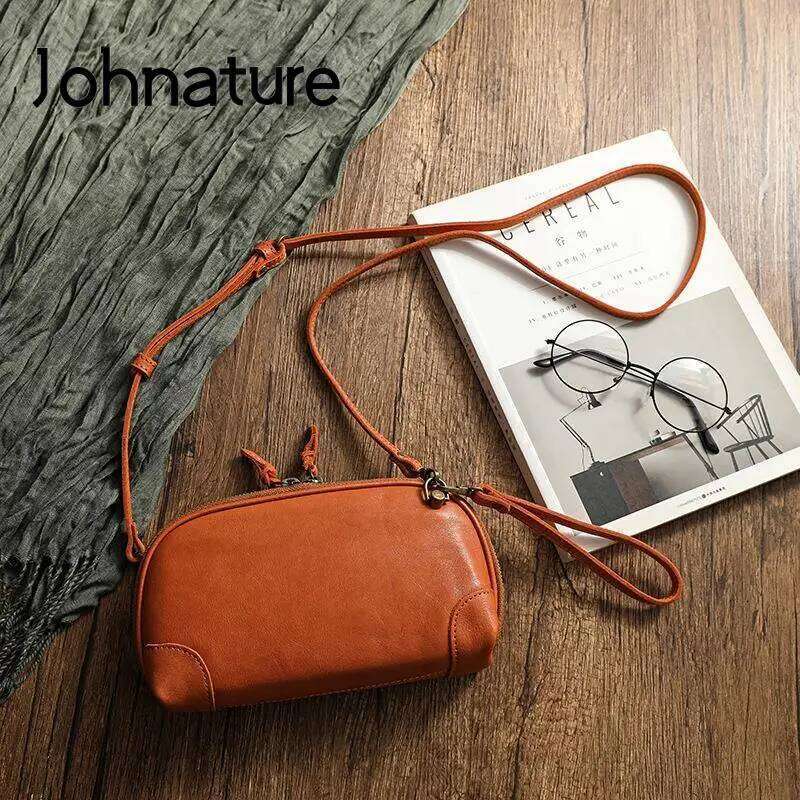 Johnature Simple Genuine Leather Women Small Bag Leisure Natural Soft Cowhide Solid Color Versatile Shoulder & Crossbody Bags