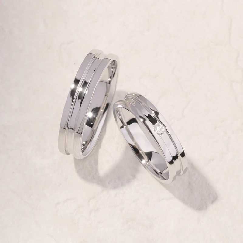 Limited Edition Minimalist Style whole 100% platinum PT950 18K 14K 10K Gold Couple Rings Matching Diamond Wedding Bands W250606