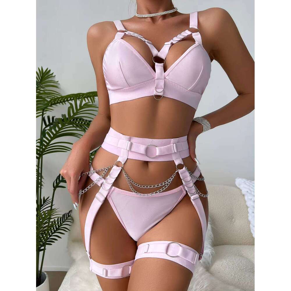 High Quality Form-Fitting Underwear Erotic Process Chain Hot Girl Nightclub Clothing Femme 4 Piece Set Lingerie Womenhan Yun