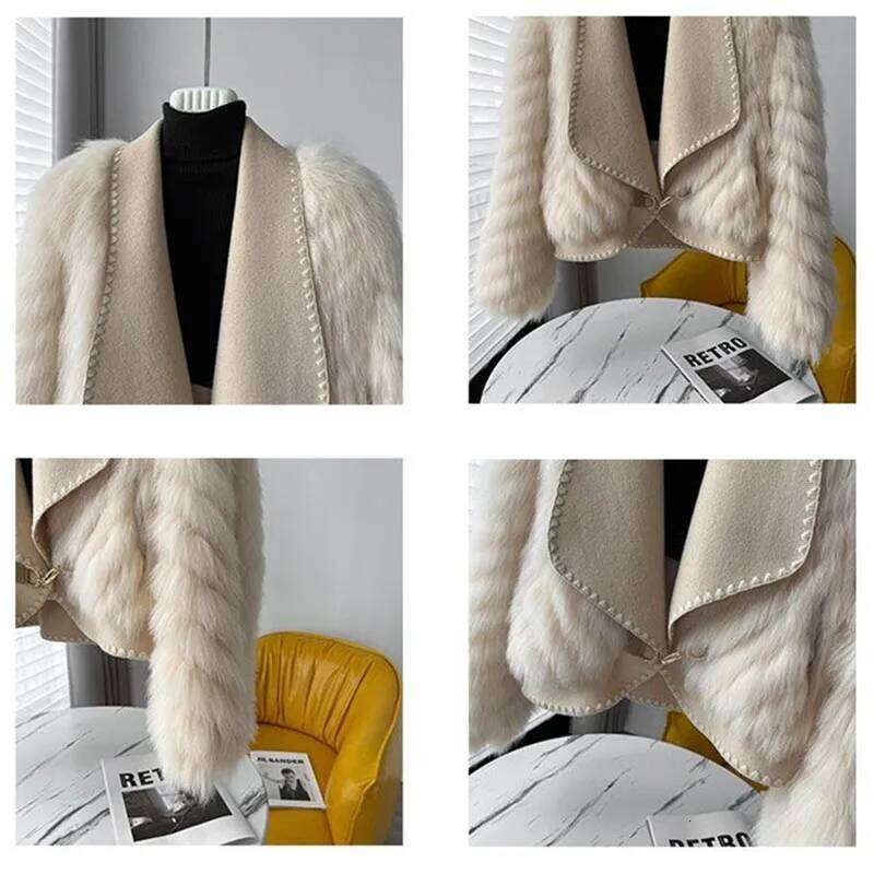 Autumn Winter 2024 New Style Resemble Furs Fur Coat Female Short Paragraph Double-Sided Tweed Mao Collar Fashion Cardigan