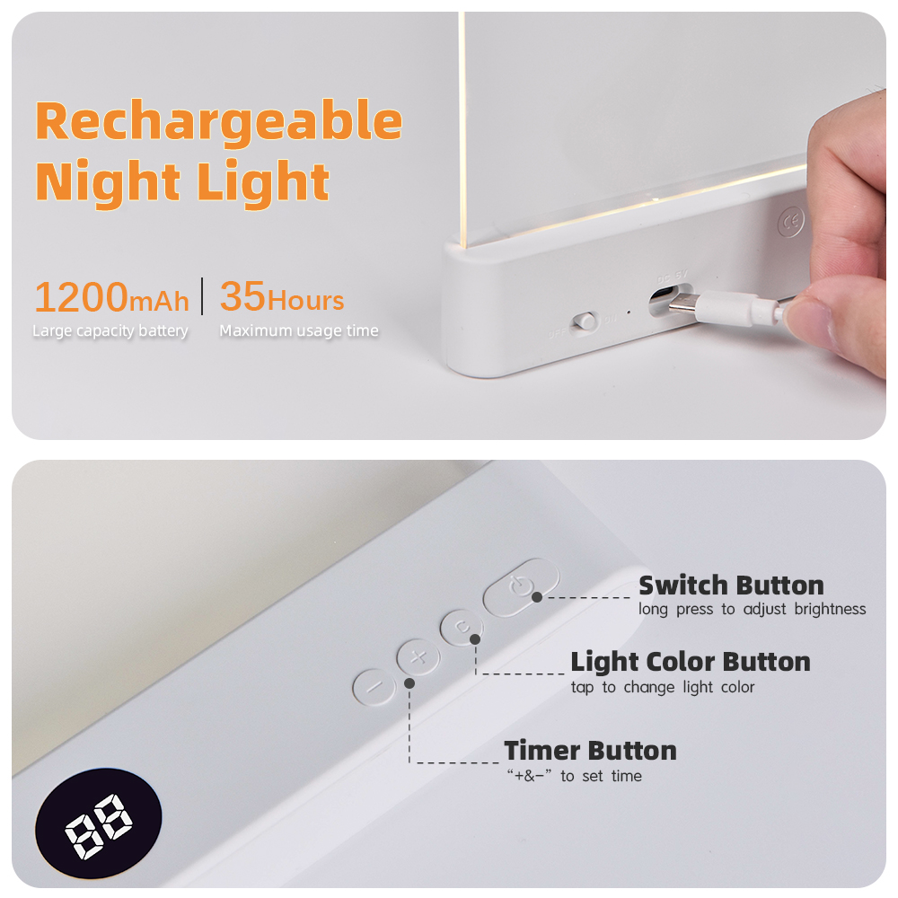 USB Rechargeable LED Book Light 1200mAh 3 Brightness Levels 3000K 6500K Eye Caring Reading Light for Study Office Travel