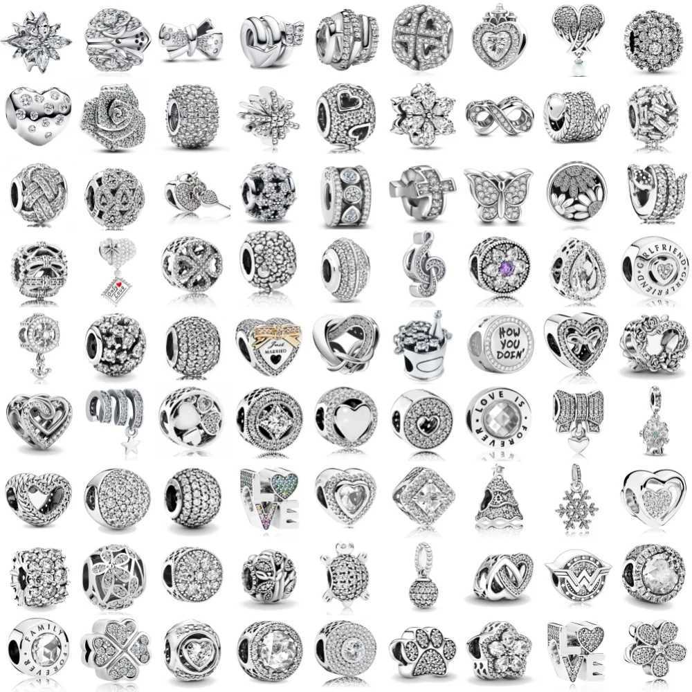 New 925 Silver Charm Fit Original Bracelet Accories Women Jewelry White zircon Series Snake football flower heart-shed BeadXJ250607