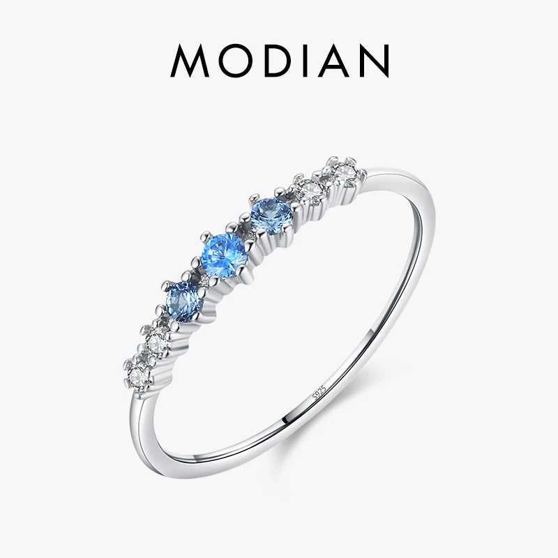 Modian 925 Sterling Silver Simple Stackable Fashion Thin Finger Ring Charm Blue Zirconia Rings For Women Wedding Fine Jewelry XJ250606