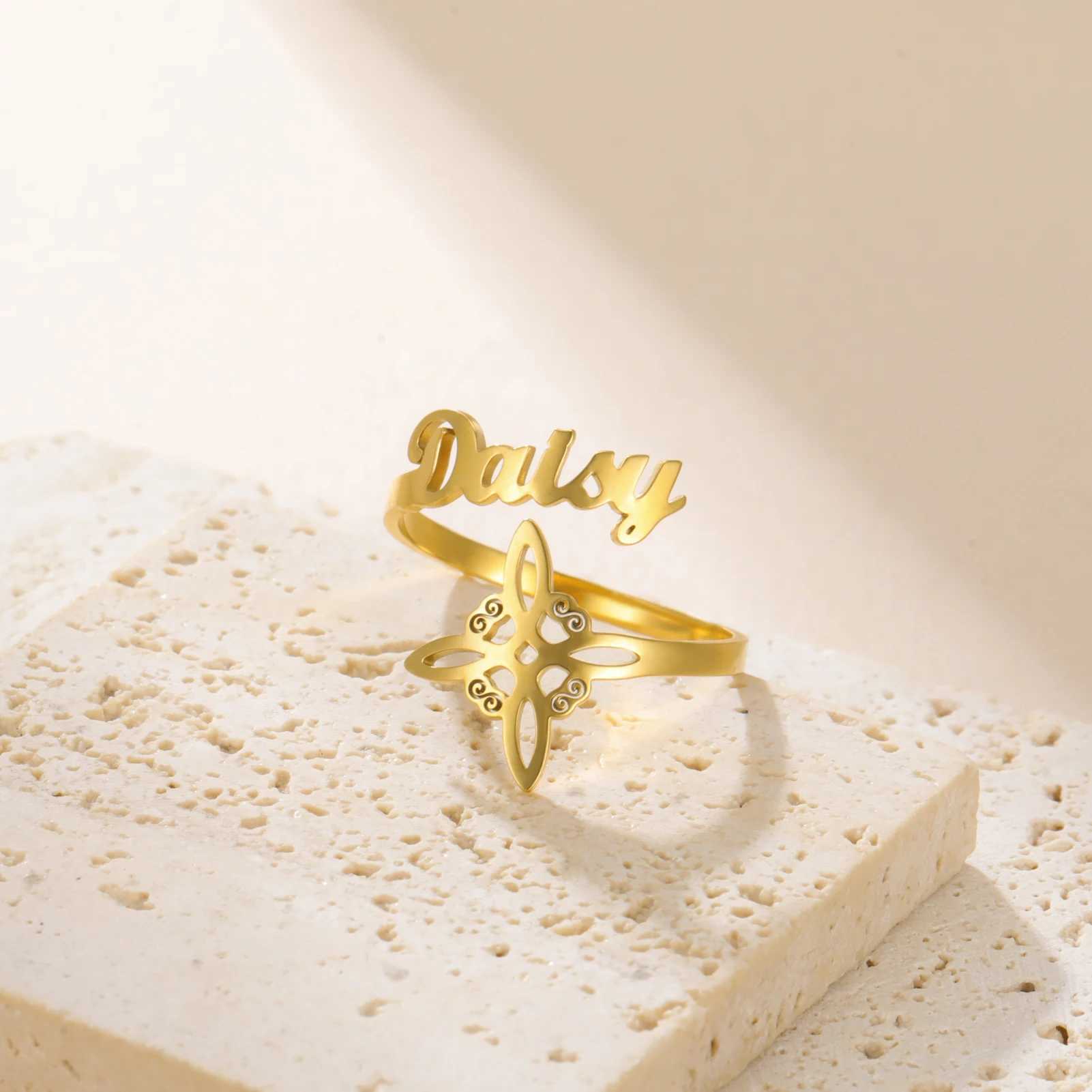 COOLTIME Custom Name Witch Knot Ring Stainless Steel Personalized Custom Couple Ring Amulet Jewelry for Mysterious Love Oath W250606