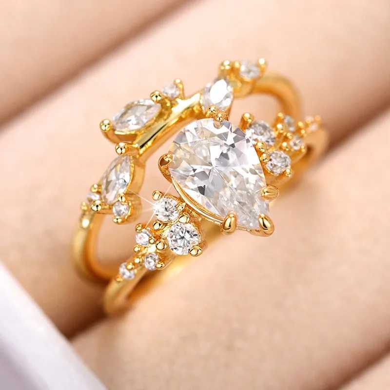 Luxury 925 Sterling Silver Cubic Zirconia Ring Set for Women Exquisite Leaf Design Wedding Accessory Statement Jewelry XJ250606