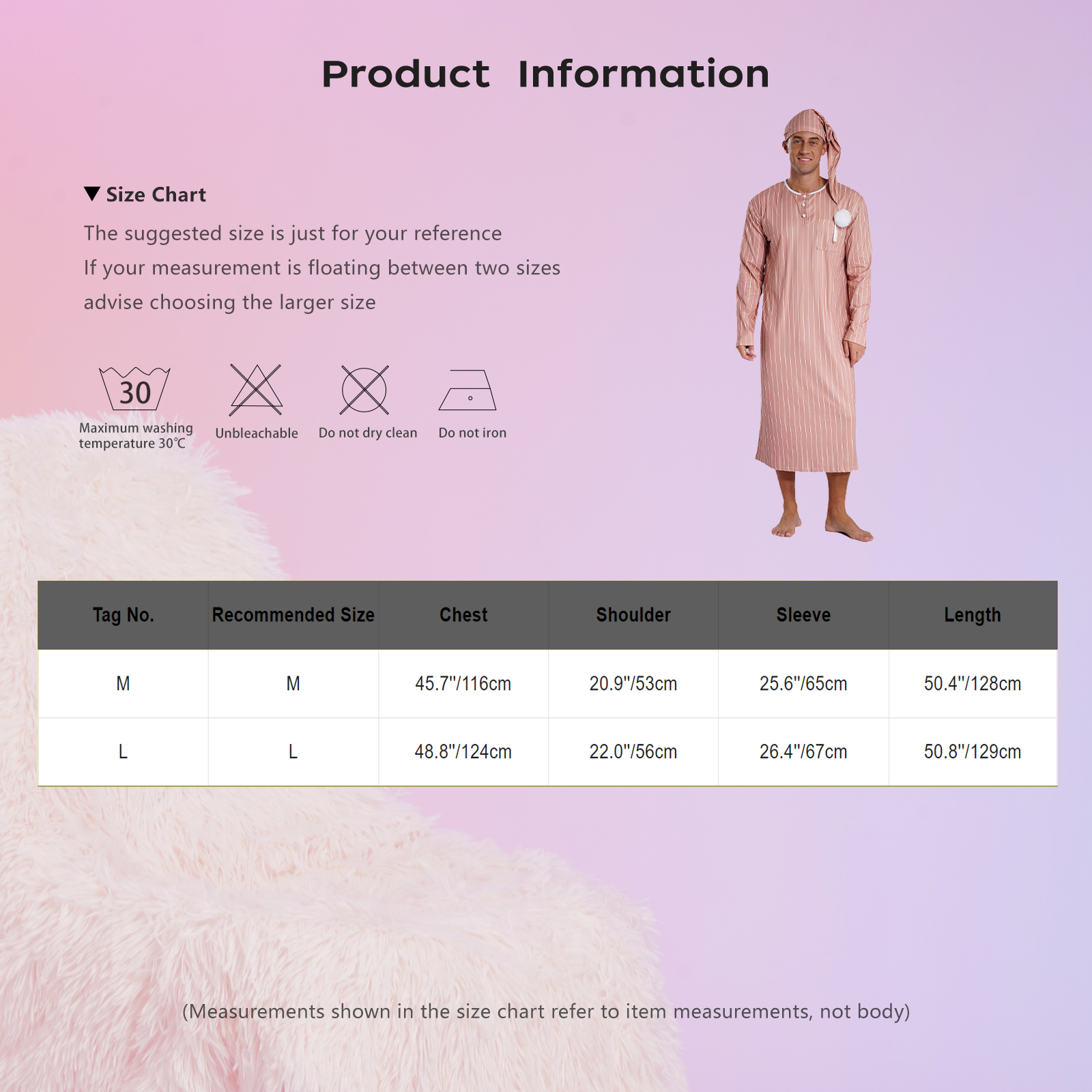 Men's Soft Loose Sleep Robe Fashion Homewear Striped Long Sleeve Button-down Nightshirt with Sleeping Cap Pajama Set Nightgown