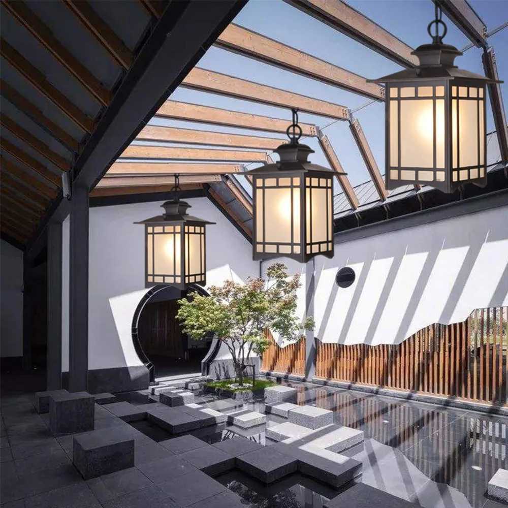 Outdoor chandelier waterproof Chinese retro garden light entrance balcony corridor aisle garden pavilion ceiling light W250607