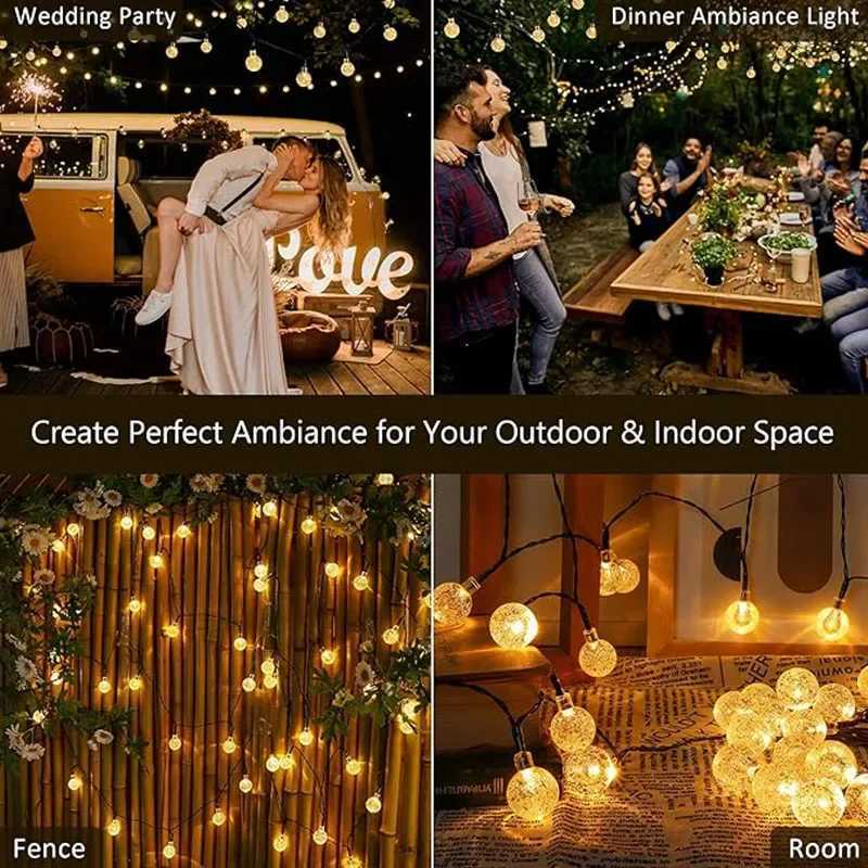 Solar Crystal Ball String Lights 5M/7M/10M/12M Fairy LED Light Outdoor Waterproof Decoration For Christmas Camping Party Lamp W250607