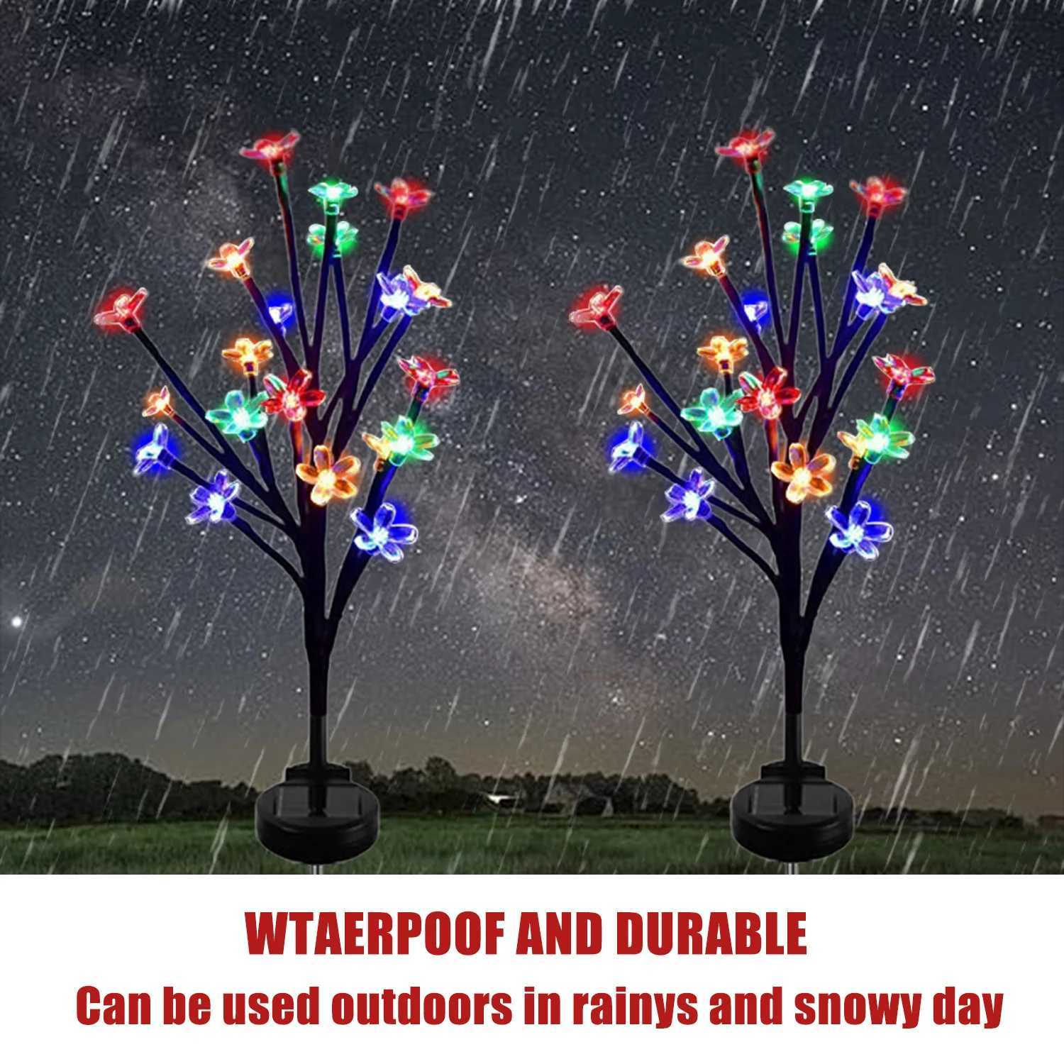 1 PC Solar Flower Pathway Lights Outdoor Sakura Tree Lighting 8 Modes Flush Mount Non-Detachable for Garden Lawn Patio Walkway XJ250606