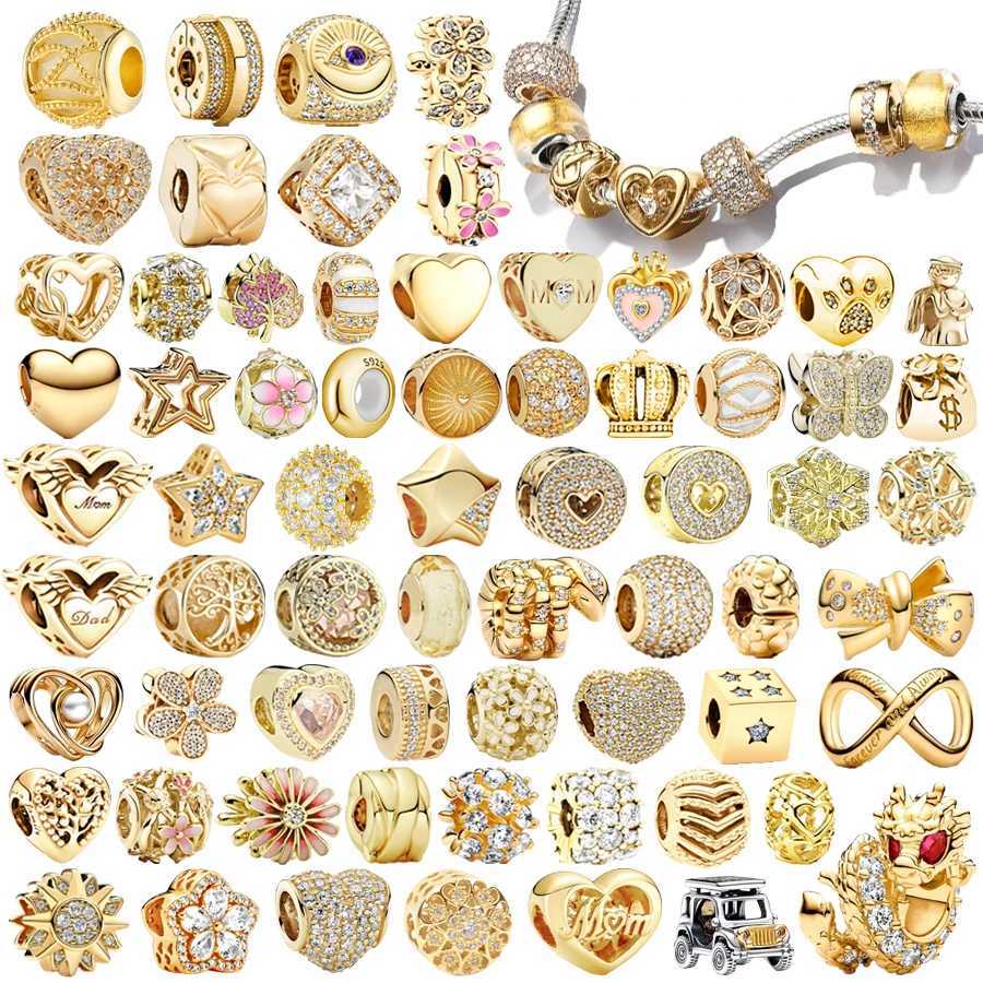 NEW Sparkling Gold Christmas Tree Giant Dragon Jeep Bow Star Charms Beads Clip Fit Original 925 Silver Bracelet DIY Jewelry Gift XJ250607