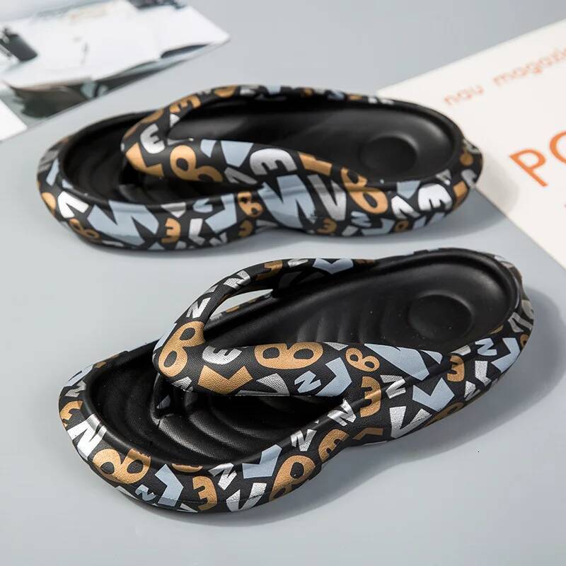 Ddmyoutdoor Men Fashion Flip Flops Home Slippers New Summer Printing Personality Korean Beach Shoes Male Flat Casual Soft Sole Slides outdoor shoes