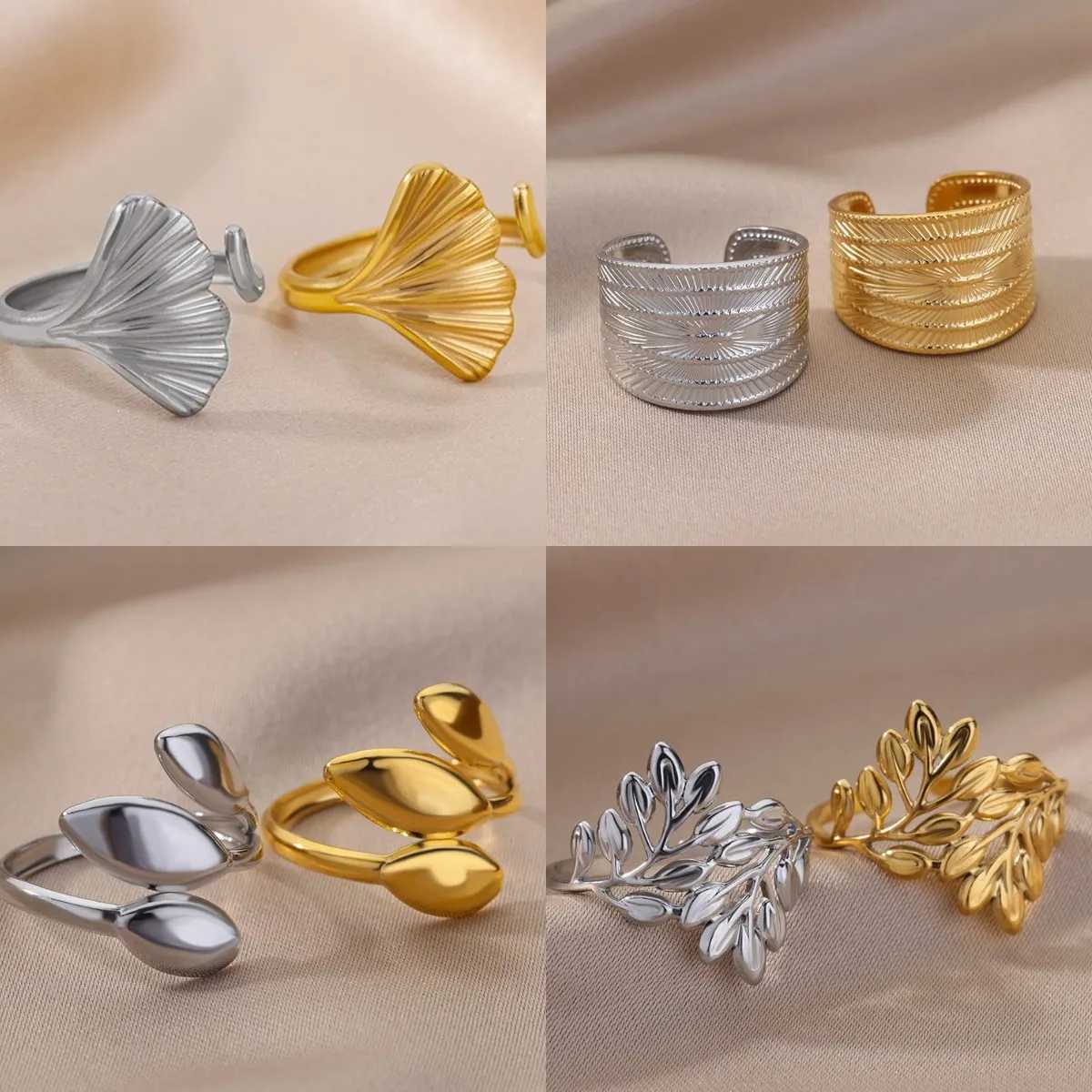 40 Style Rings for Women Stainless Steel Rings Classic Gold Color Adjustable Rings Wedding Aesthetic Jewelry Gift anillos W250606