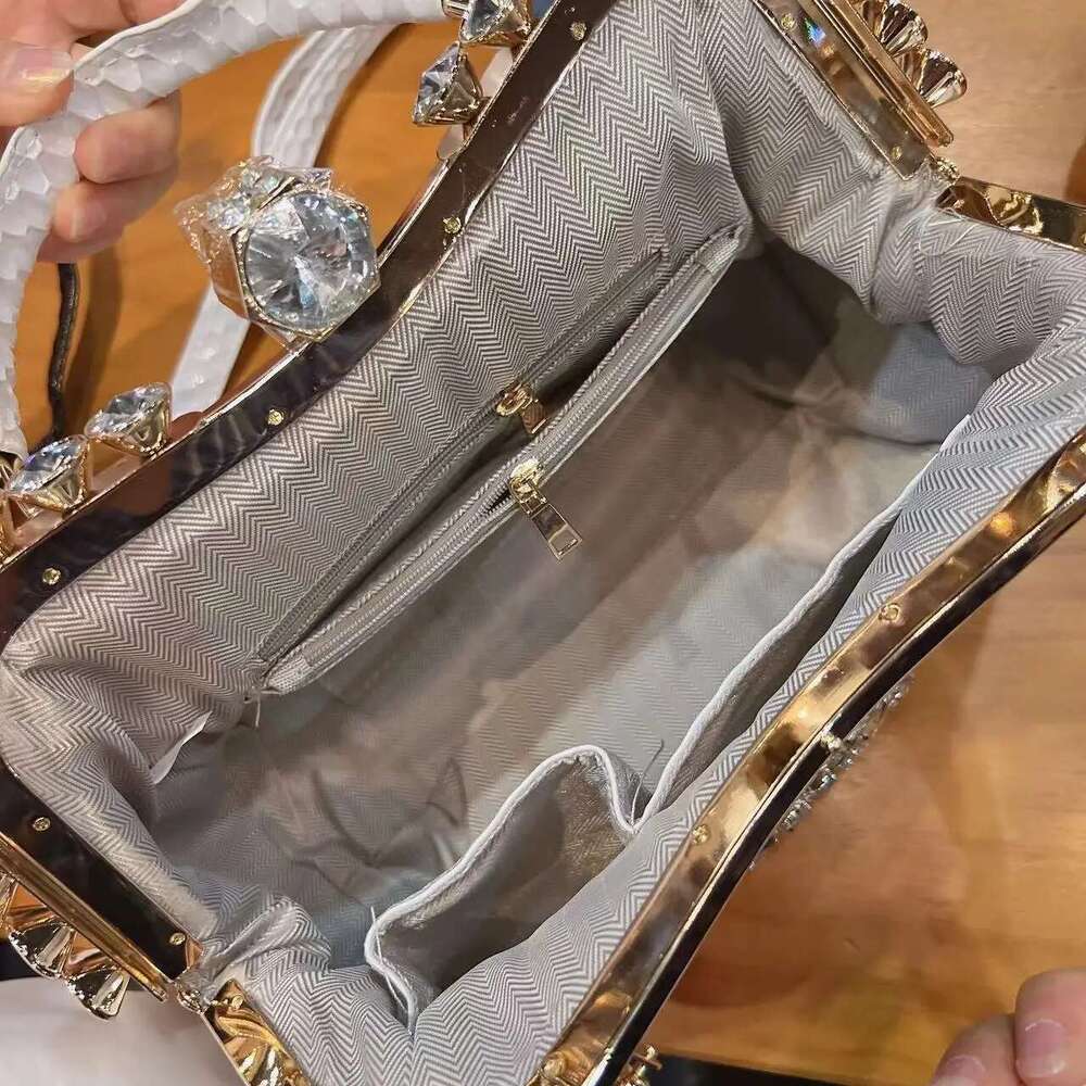 New Rhinestones Top-handle Bags For PU Leather Handbags Women Frame Designer Ladies Crossbody Bag Sac A Main