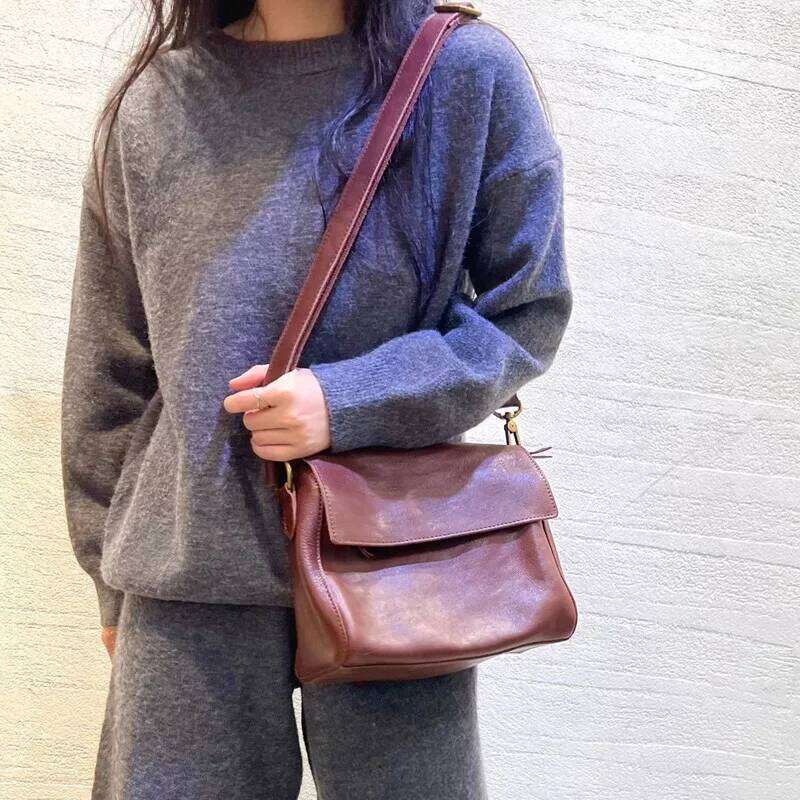 Women's Retro Natural Cowhide Tote Handbag 2024 New Genuine Leather Shoulder Female Crossbody Trend Messenger Bag 2025/06/07