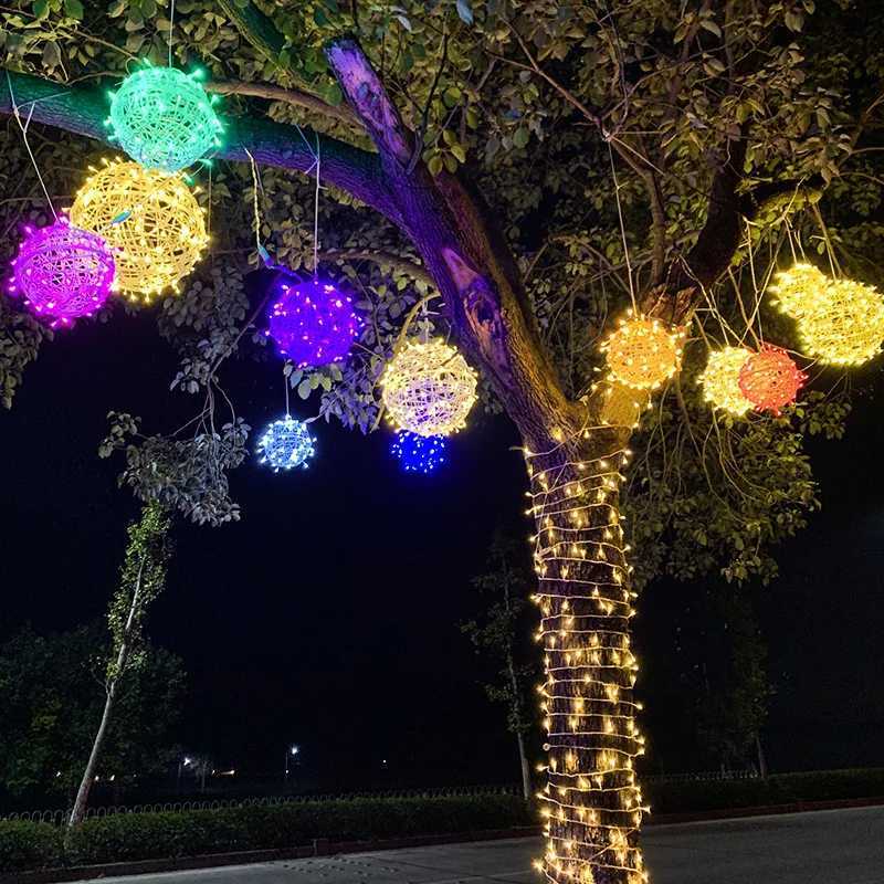 Christmas Festoon Rattan Ball LED Light Ramadan Outdoor Hanging Lamp Fairy String Light for Holiday Wedding Party DecorationXJ250606
