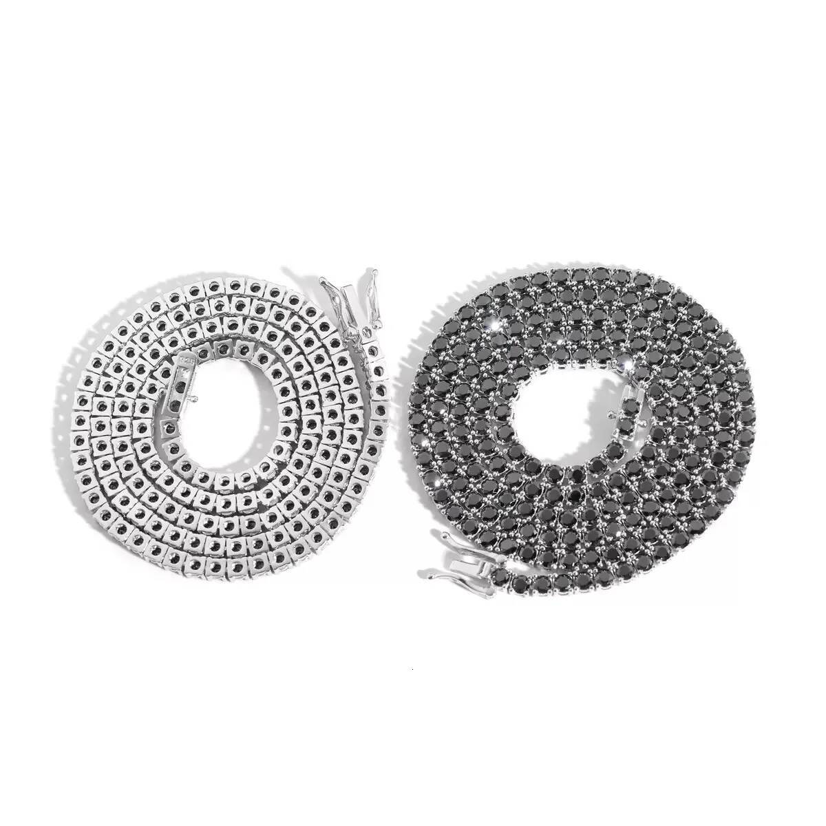 3mm Black Color Moissanite Tennis Chain Necklace Sterling Sier Hipjop Men Bling Dia Link Bracelet Necklaces Pass Test