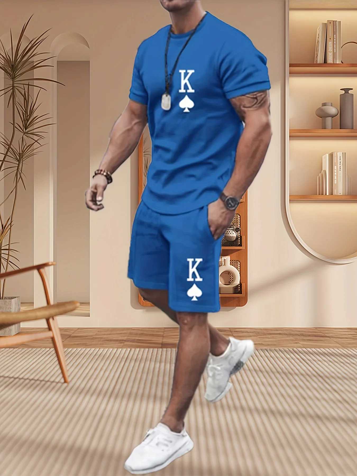 Mens Summer Suit Sports Suit Comfortable Breathable Mesh Running Suit Jogging Fitness Sports Suit T-shirt Casual Suit W250609