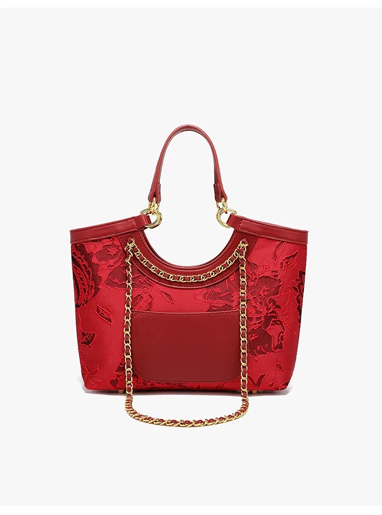 Chic Decorative Wine-Colored Clutch with Reliable Fabric Strap Suitable for Special Occasions