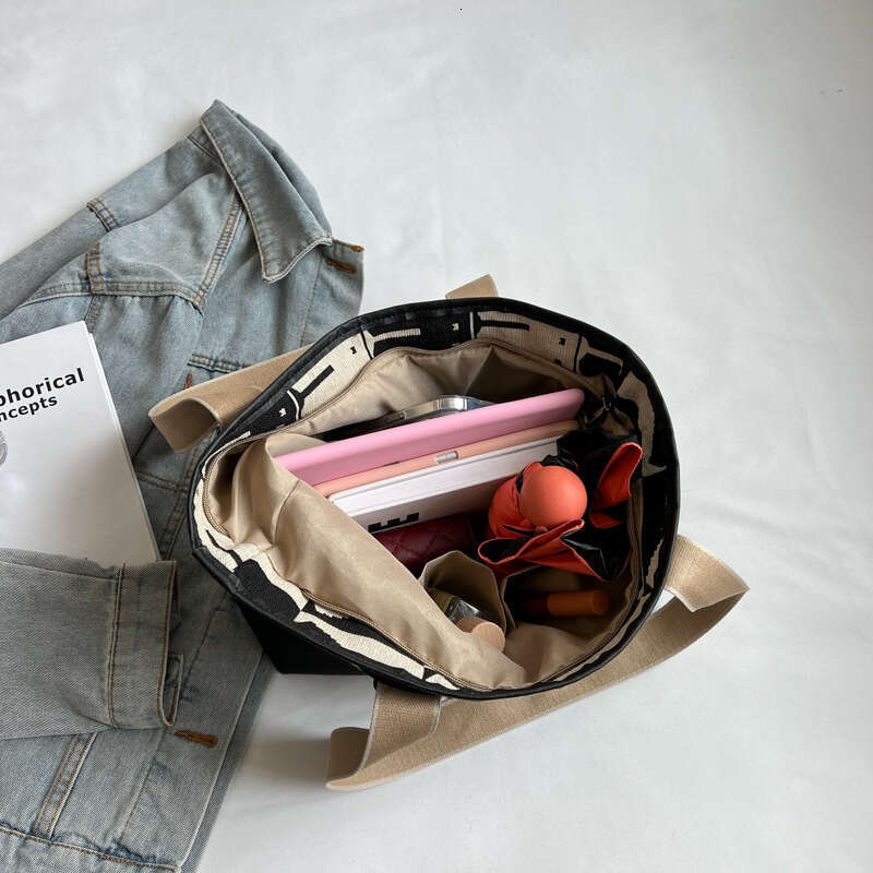 Large Capacity Canvas for Women, New Trendy Simple Style, College Student Tutoring Bag, Fashion Printed Crossbody Tote Bag