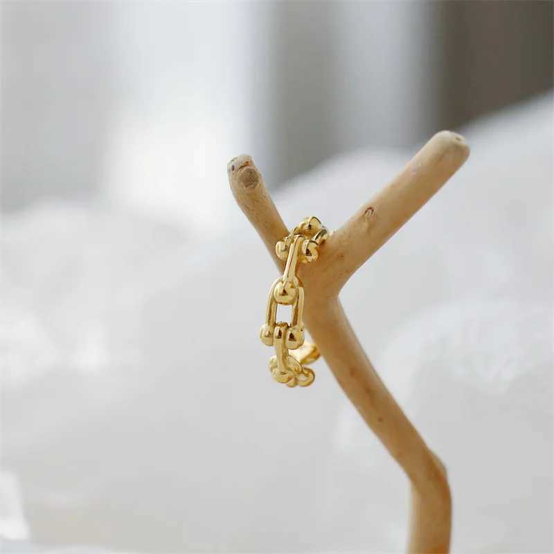 2024 Fashion Geometric 18K Gold Color U-shape Stitching Thick Chain Ring 316L Stainless Steel Woman Man Couple Ring Jewelry W250606