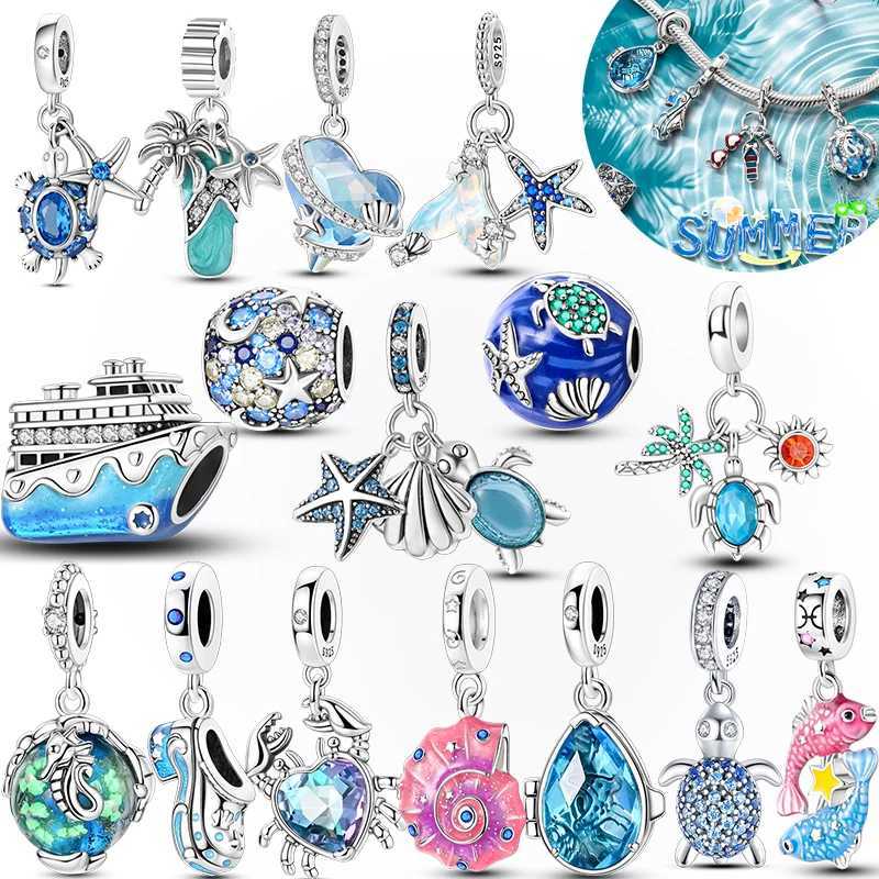 New Summer 925 Sterling Silver Charms Beads Pendants Ocean Turtle Beach Fruit Shell Blue Charm DIY Women Bracelet Jewelry Gift XJ250607