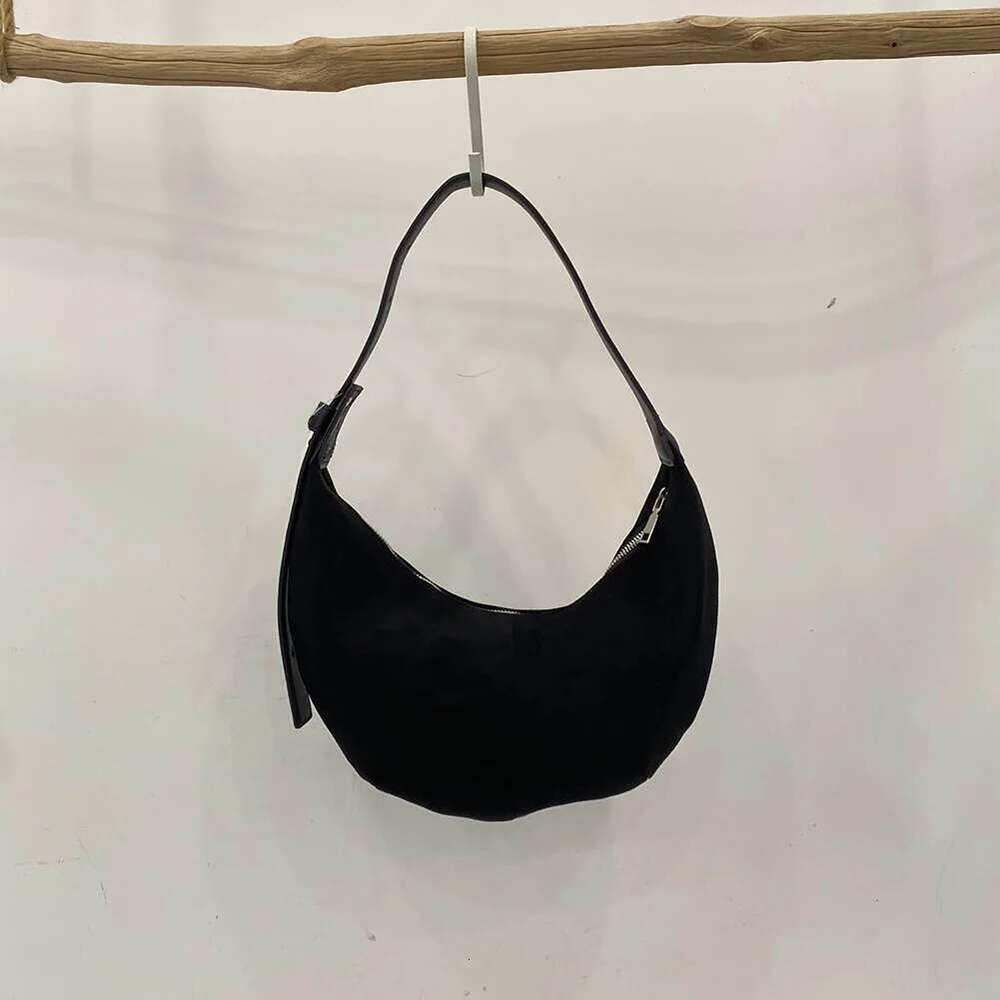 Women Suede Crescent Zipper Closure Underarm Bag Solid Retro Handbag Clutch Purse for Work Travel
