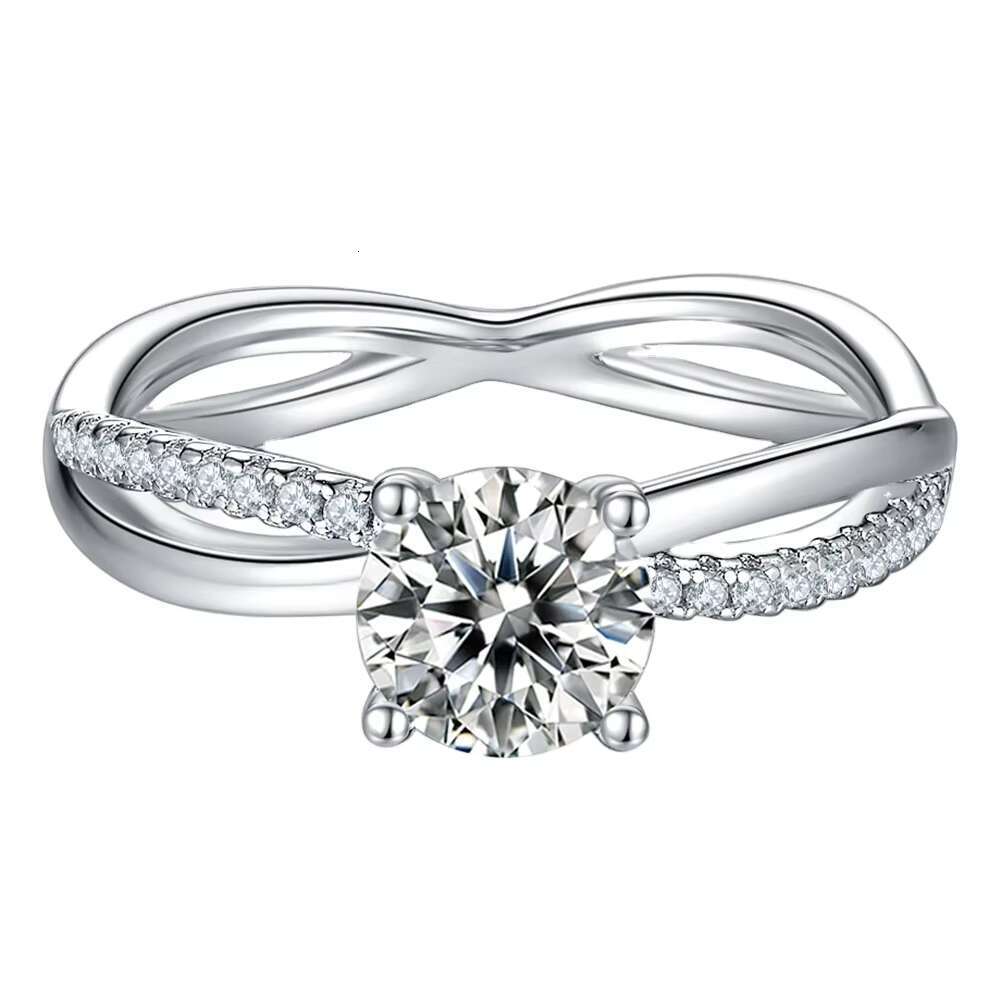 RINNTIN SMR61 S925 Sterling Silver Infinity Ring Center 1.0 Ct DE Color Moissanite Stone Engagement Ring
