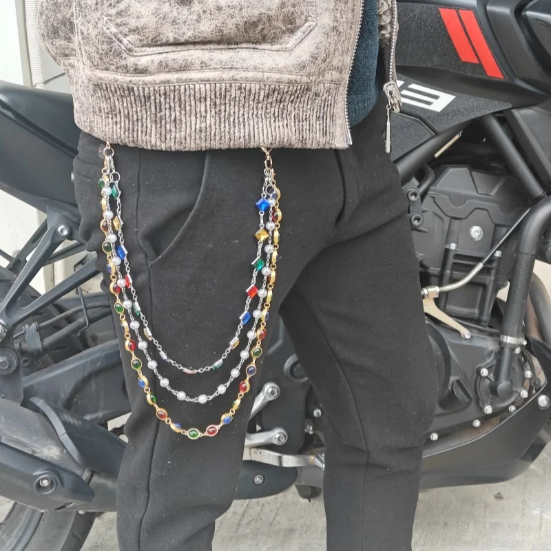 Model Locomotive Chain Colorful Round Beads Pearl Pants Chain Trendy Men And Girls Ones Waist Hip Hop Accessories 250604