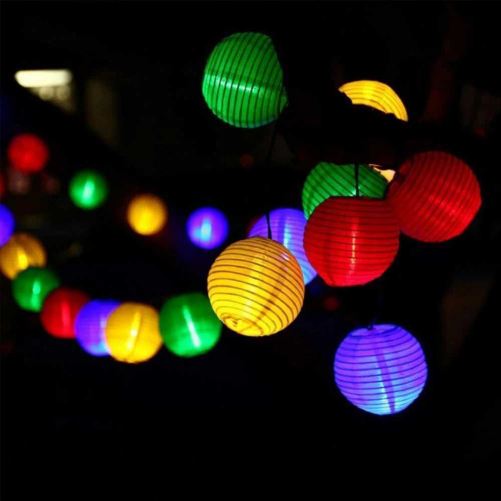 Solar Lantern String Lights Paper Lantern Solar Garland Light Outdoor Christmas Garden Backyard Balcony Lantern Ball Lamp W250607