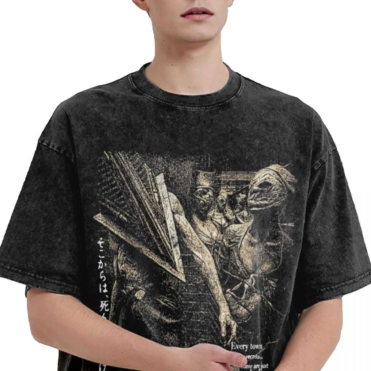 Silent Hill Washed T Shirt Strtwear Hip Hop Vintage T-Shirts Horror Movie Game Ts Tops Men Women Cotton Harajuku Printed X250607