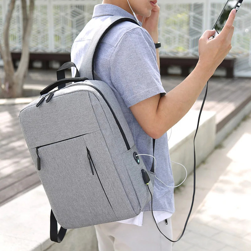 Unisex Business Casual Laptop Backpack with USB Interface Nylon Material Double Shoulder Backpack Lightweight Backpack 250605