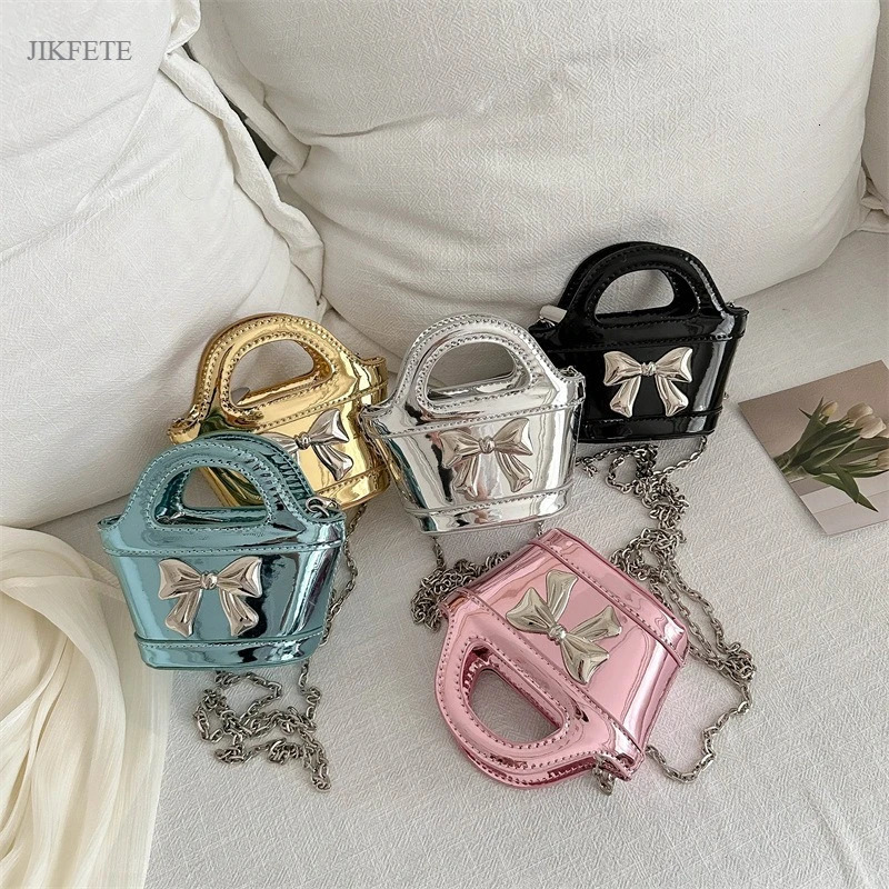 Princess Kids Crossbody Bag Trendy Shiny PU Bow Girls Fashion Laser Handbag Purse for Girls 250605