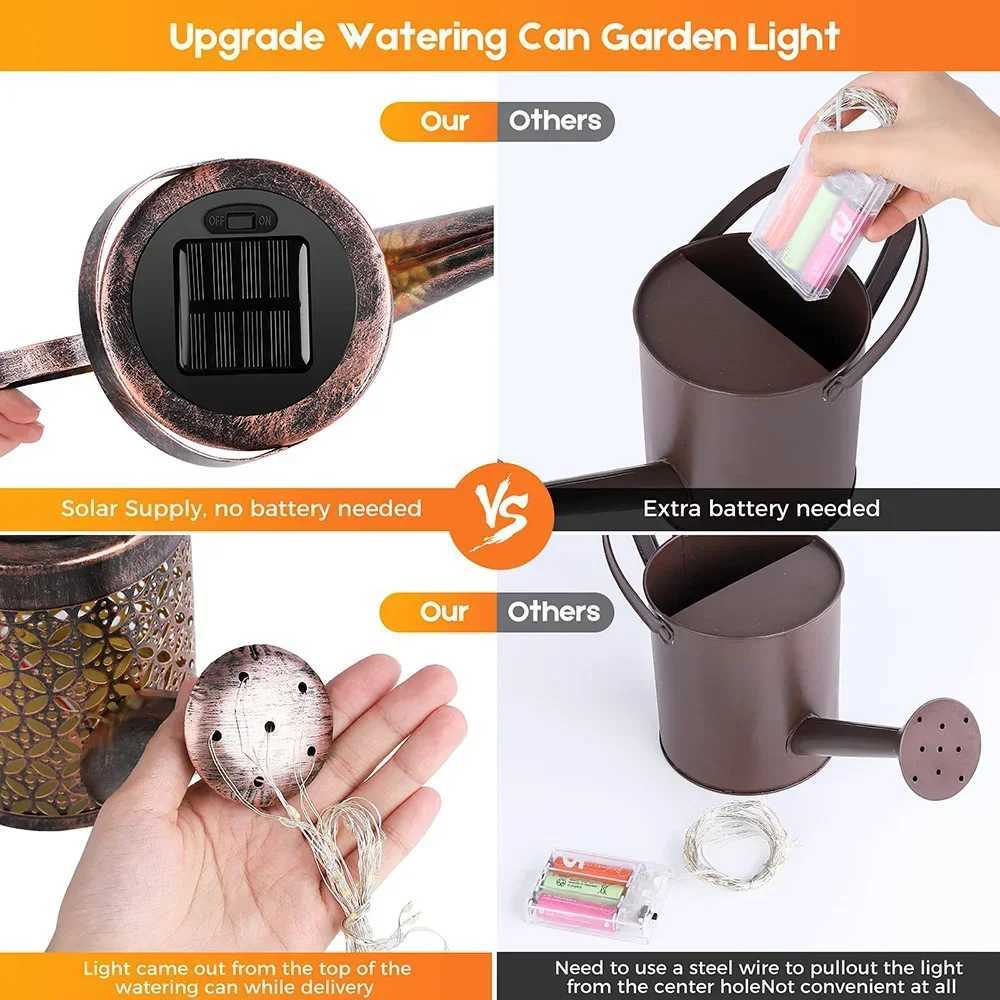 LED Solar Watering Can Light Hanging Kettle Lantern Light Outdoor Waterproof Hanging Waterfall Garden Decor Yard Porch Lawn Lamp W250607