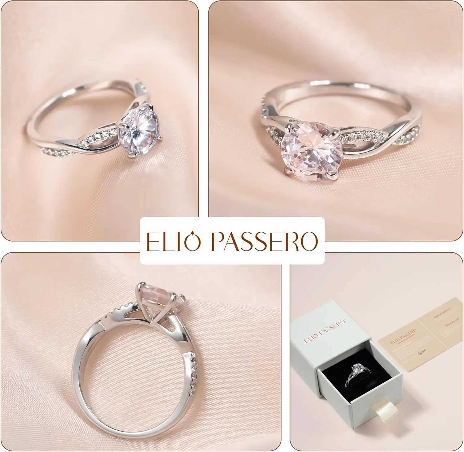 925 Sterling Silver CZ Round Solitaire Engagement Ring with 18K Gold Plating Wedding Bands Couple Rings for Her 1.5/2/3/4/5CT W250606