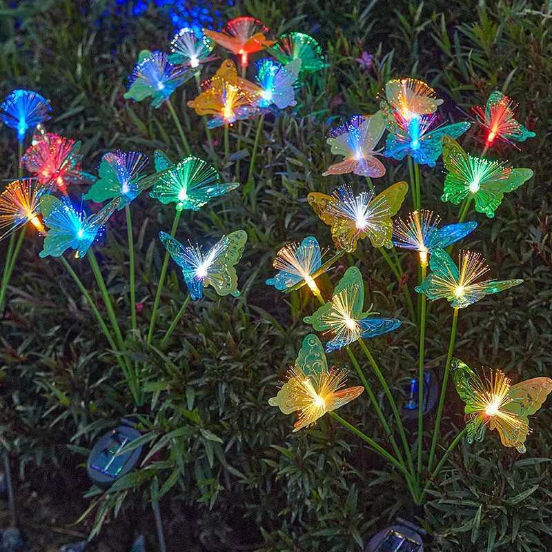 1PC Solar LED Fiber Optic 6 Head Butterfly Light Outdoor Decoration Lawn Light Garden Atmosphere Decoration Light W250607