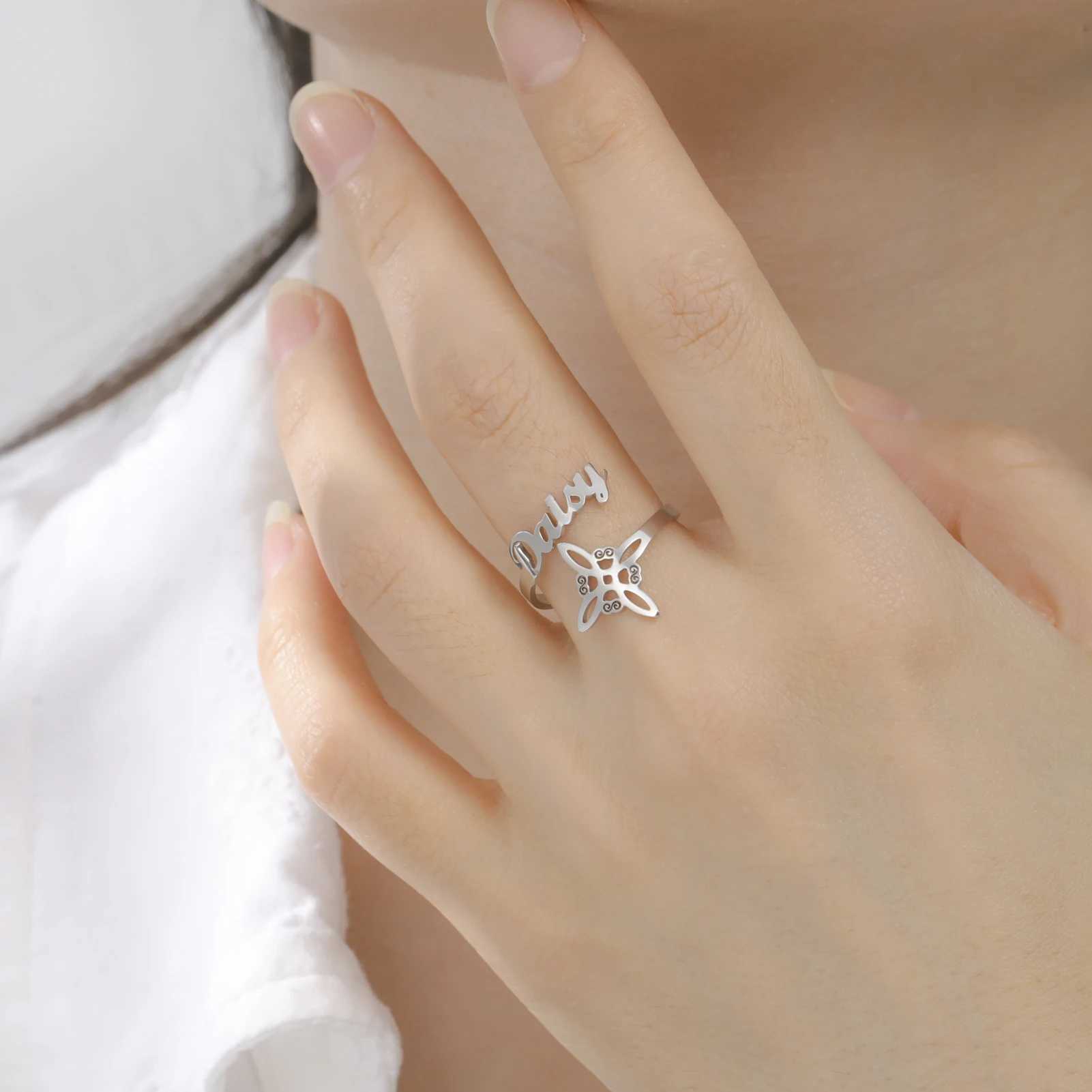 COOLTIME Custom Name Witch Knot Ring Stainless Steel Personalized Custom Couple Ring Amulet Jewelry for Mysterious Love Oath W250606