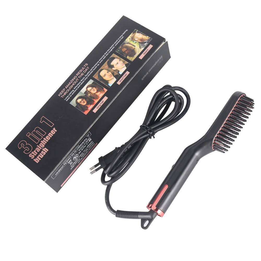 3 In 1 Quick Man Straightener Brush Anti Static Ceramic Heating Faster Straightening Beard Comb Hair Styler For Men