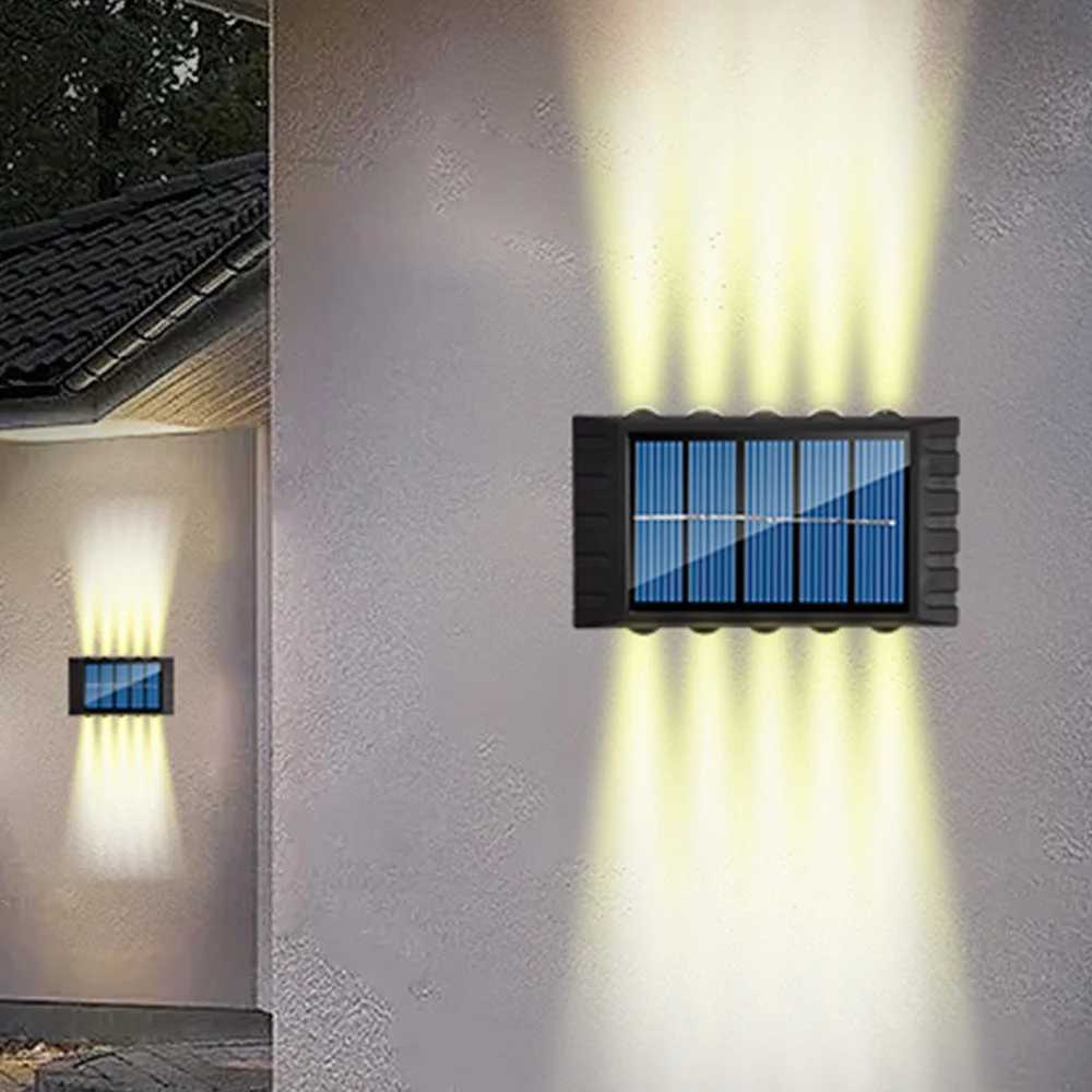 Solar Wall Lamp 4/6/8/10LEDs Outdoor Waterproof Solar Powered Light UP and Down Luminous Home Garden Yard Decorative Lamp W250607